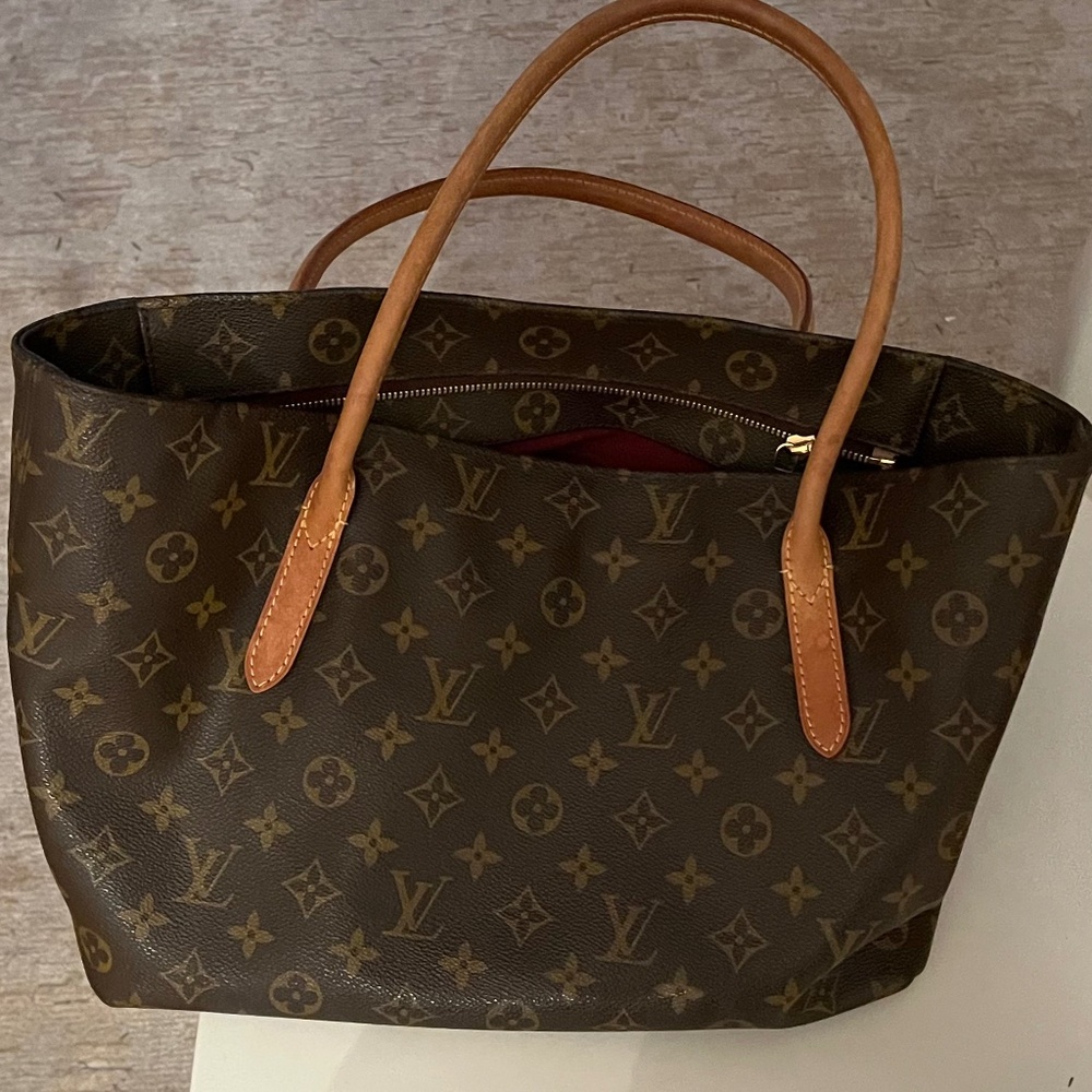 Louis Vuitton Brown Monogram Canvas Tote with Tan Leather Handles